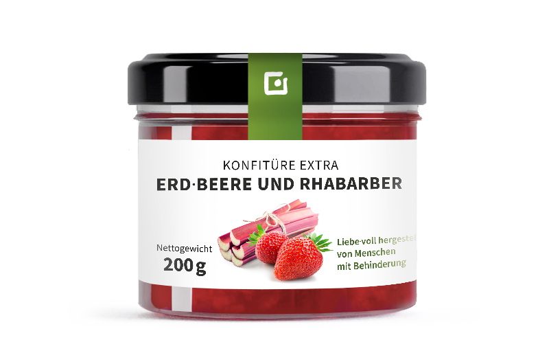 Konfitüre Extra Erdbeere mit Rhabarber der Stuttgarter Werkstätten der Lebenshilfe