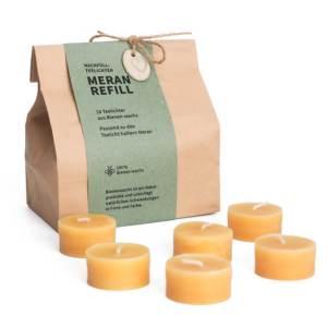 Tüte mit Bienenwachs-Teelichtern zum nachfüllen der Meran-Teelcihthalter